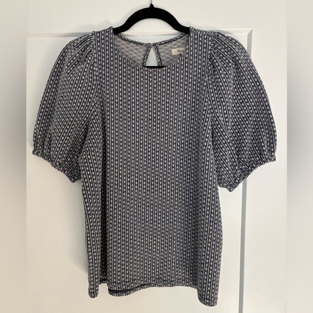 Madewell Floral Jacquard Puff Sleeve Top | Size Medium